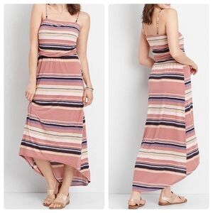 𝅺nwot Maurices Pink Beige Stripes Convertible Hi-low Maxi Dress US XS